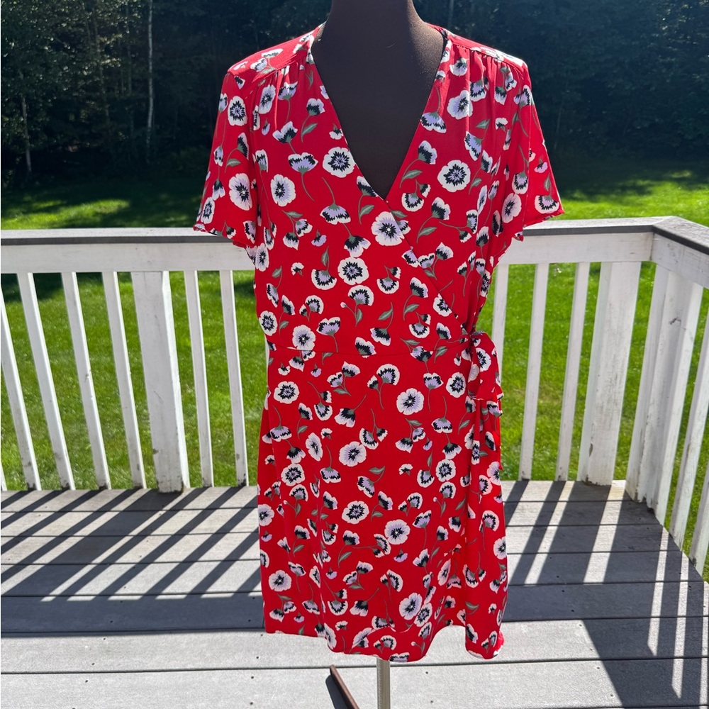 J. Crew Red and White Floral Midi Dress